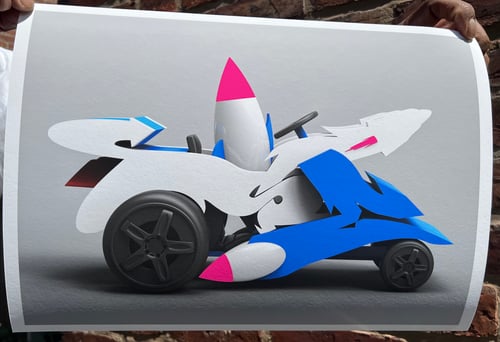Image of Seize Rocket Hotrod Car Grey Limited Edition Giclee Print