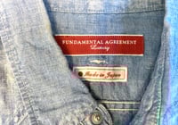 Image 3 of FDMTL indigo dyed chambray shirt with fabric detail, size M