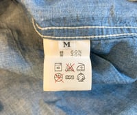 Image 10 of FDMTL indigo dyed chambray shirt with fabric detail, size M