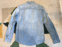 Image 7 of FDMTL indigo dyed chambray shirt with fabric detail, size M