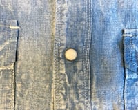 Image 9 of FDMTL indigo dyed chambray shirt with fabric detail, size M