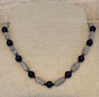 Image 1 of Chalcedony and Lapis with silver tone spacers and matching earrings 