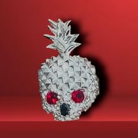 Anillo Piña Calavera Rojo 925 Plata Mexicana