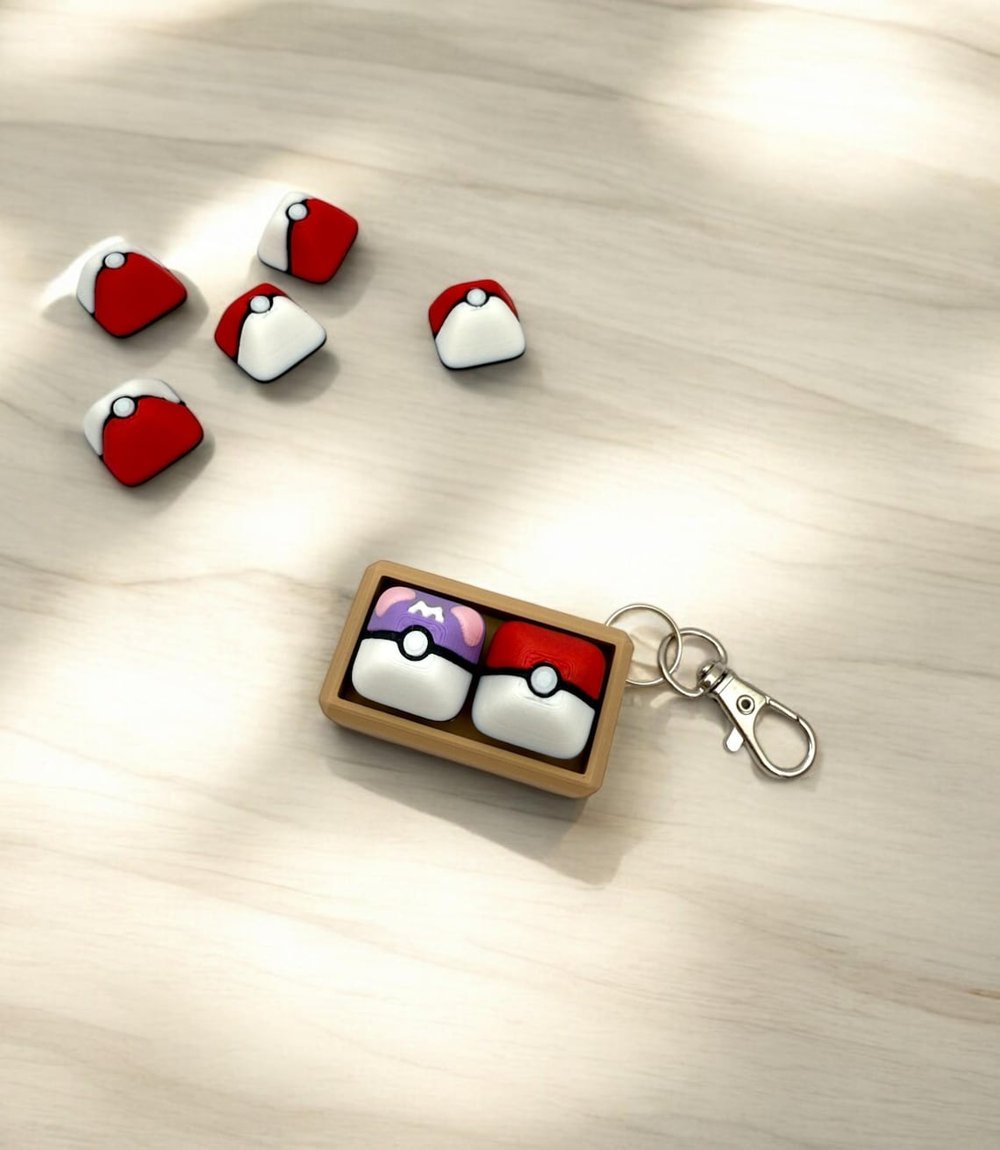 Image of Pokeball Two Clicky Switch tactile mechanical keycap | Button Clicker keychain| sensory stress anxie