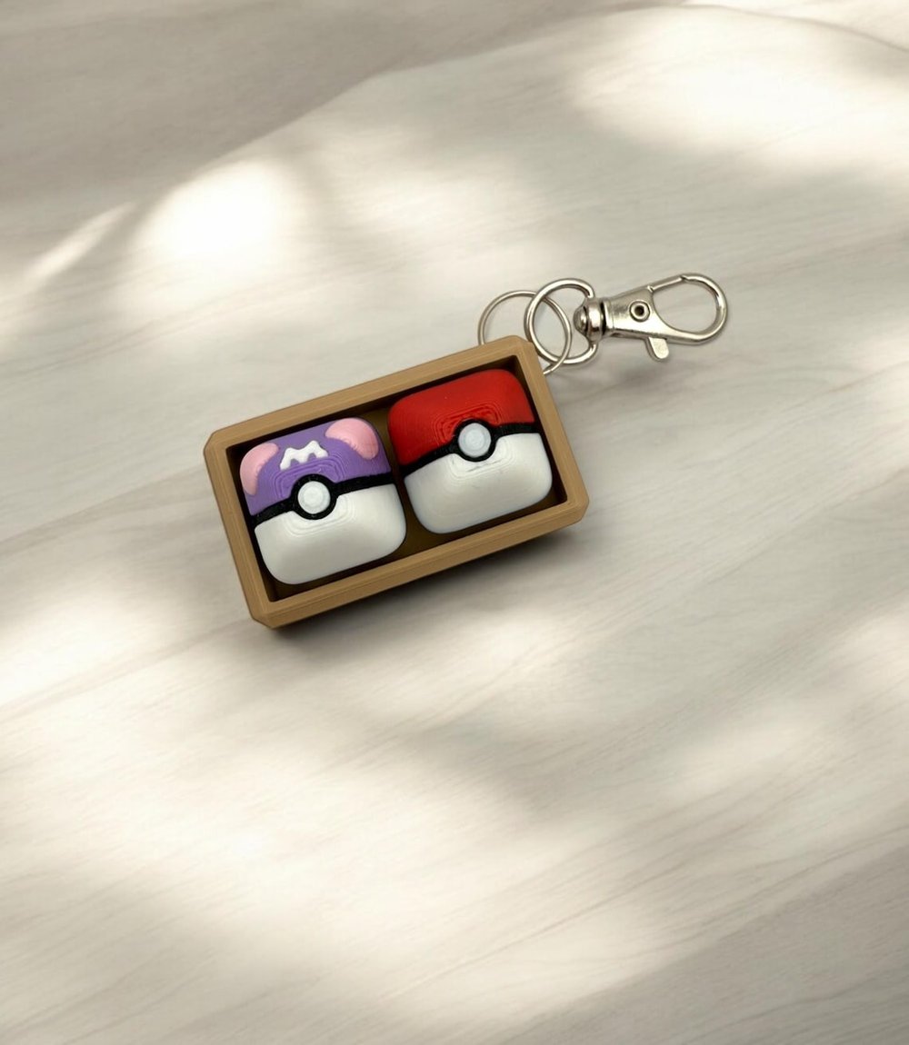 Image of Pokeball Two Clicky Switch tactile mechanical keycap | Button Clicker keychain| sensory stress anxie