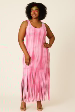 Image of Pink Long Fringed Dress