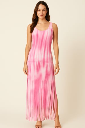 Image of Pink Long Fringed Dress