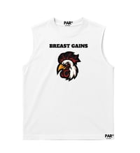 Image 2 of BREAST GAINS MUSCLE TEE ( BLACK AND WHITE)
