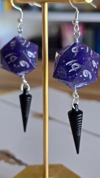 Image 2 of Blurple D20 earrings