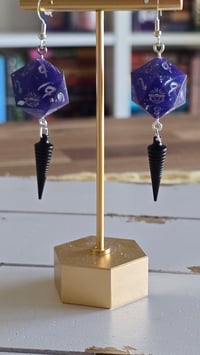 Image 3 of Blurple D20 earrings