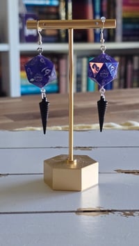 Image 4 of Blurple D20 earrings