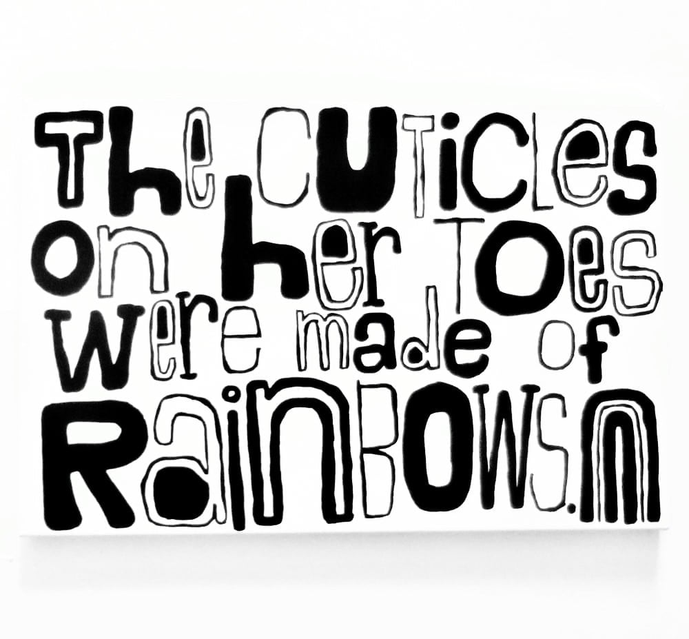 Image of tHe CUtiCLeS On hER tOES WeRE mAdE Of RAiNbOWS . - 16" X 24" CANVAS
