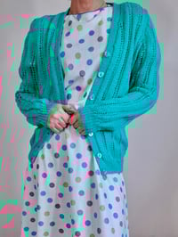 Image 1 of Vintage 80's Aqua Green Handmade Cardigan (Size 14-16)
