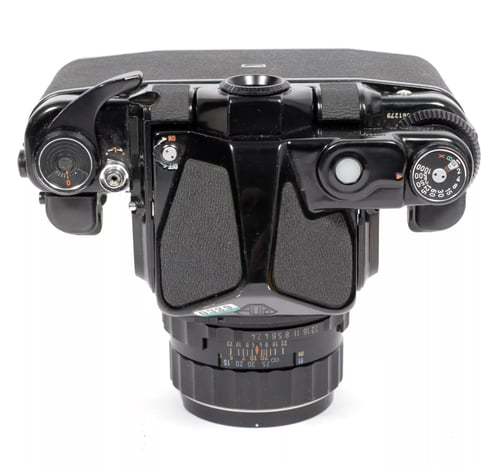 Image of Pentax 6X7 MLU camera with metered prism and SMC 105mm F2.4 lens + grips #0329