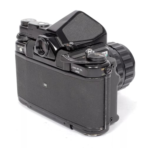 Image of Pentax 6X7 MLU camera with metered prism and SMC 105mm F2.4 lens + grips #0329