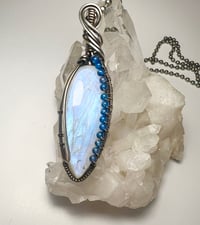 Image 3 of Rainbow Moonstone and Blue Onyx Sterling Silver Pendant 