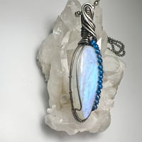 Image 2 of Rainbow Moonstone and Blue Onyx Sterling Silver Pendant 