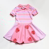 Image 1 of vintage collared tee size 10 pink and purple stripe flowers retro courtneycourtney dress twirl mini