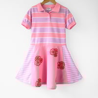 Image 3 of vintage collared tee size 10 pink and purple stripe flowers retro courtneycourtney dress twirl mini