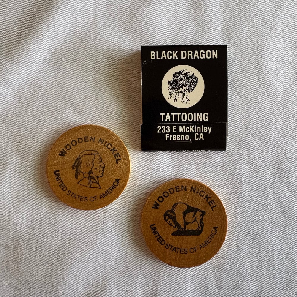 Black Dragon Tattooing Matchbook & Tattoos By Renegade Wooden Nickels Bundle