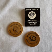 Image 1 of Black Dragon Tattooing Matchbook & Tattoos By Renegade Wooden Nickels Bundle