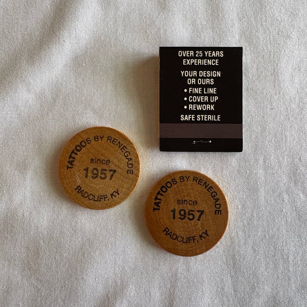 Black Dragon Tattooing Matchbook & Tattoos By Renegade Wooden Nickels Bundle