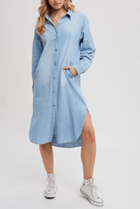 Image 1 of DENIM LONGLINE SHIRT MIDI DRESS 