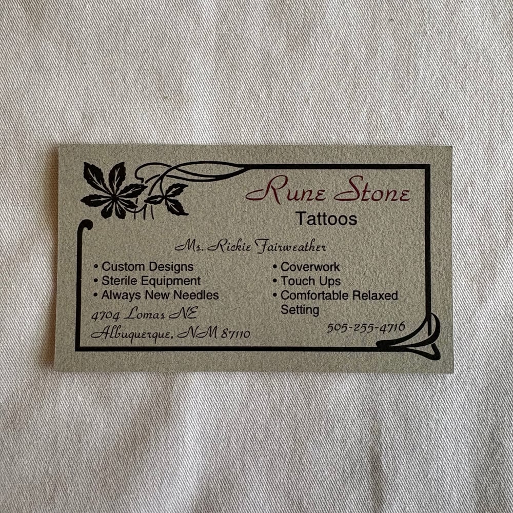 Rune Stone Tattoos Mr. Rickie Fairweather Business Card 
