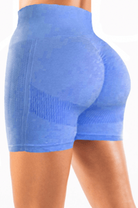 DP FITNESS BLUE SEAMLESS TOW TONE H/W SCRUNCH BUTT LIFT SHORTS 