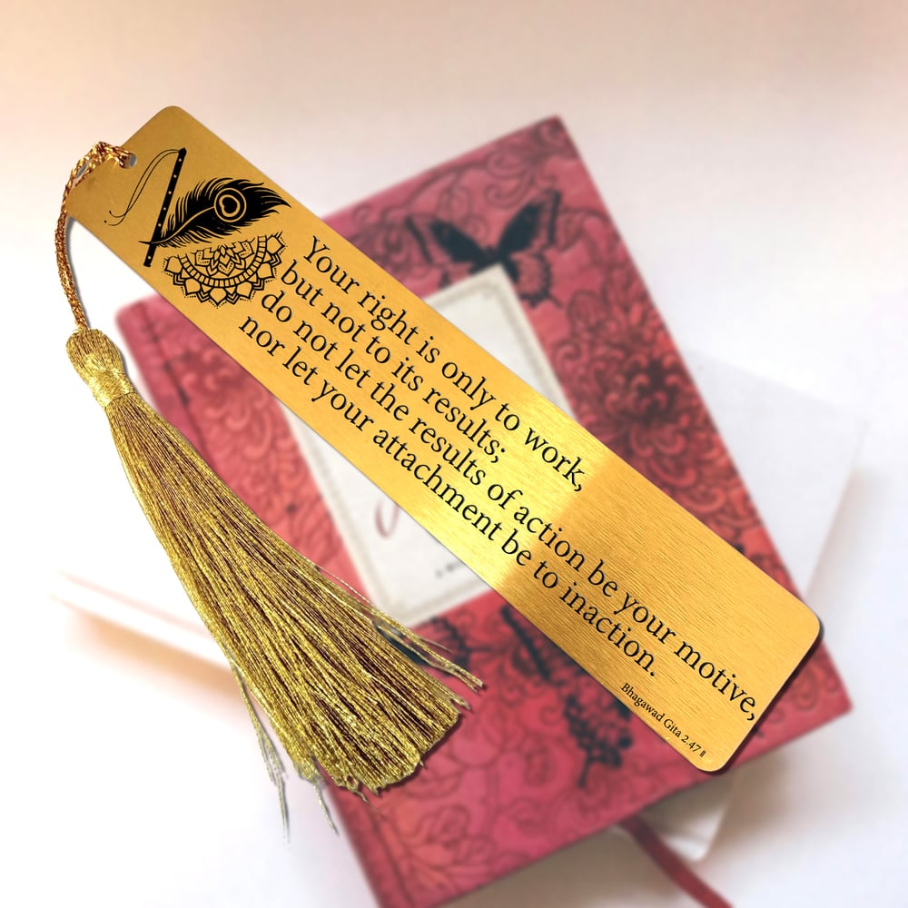Image of Bhagavad Gita Chapter 2, Verse 47 Shloka Lord Krishna Teachings Hindu Bookmark Gift