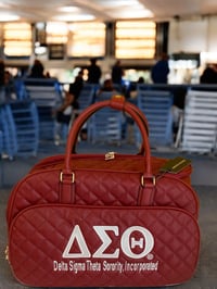Image 2 of Quilted Vegan Leather Rolling Duffel (red or black) 