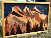 Image 3 of Handcrafted Wooden Mountain Art | Three Sisters Canmore | Rustic Wall Decor for Nature Lovers