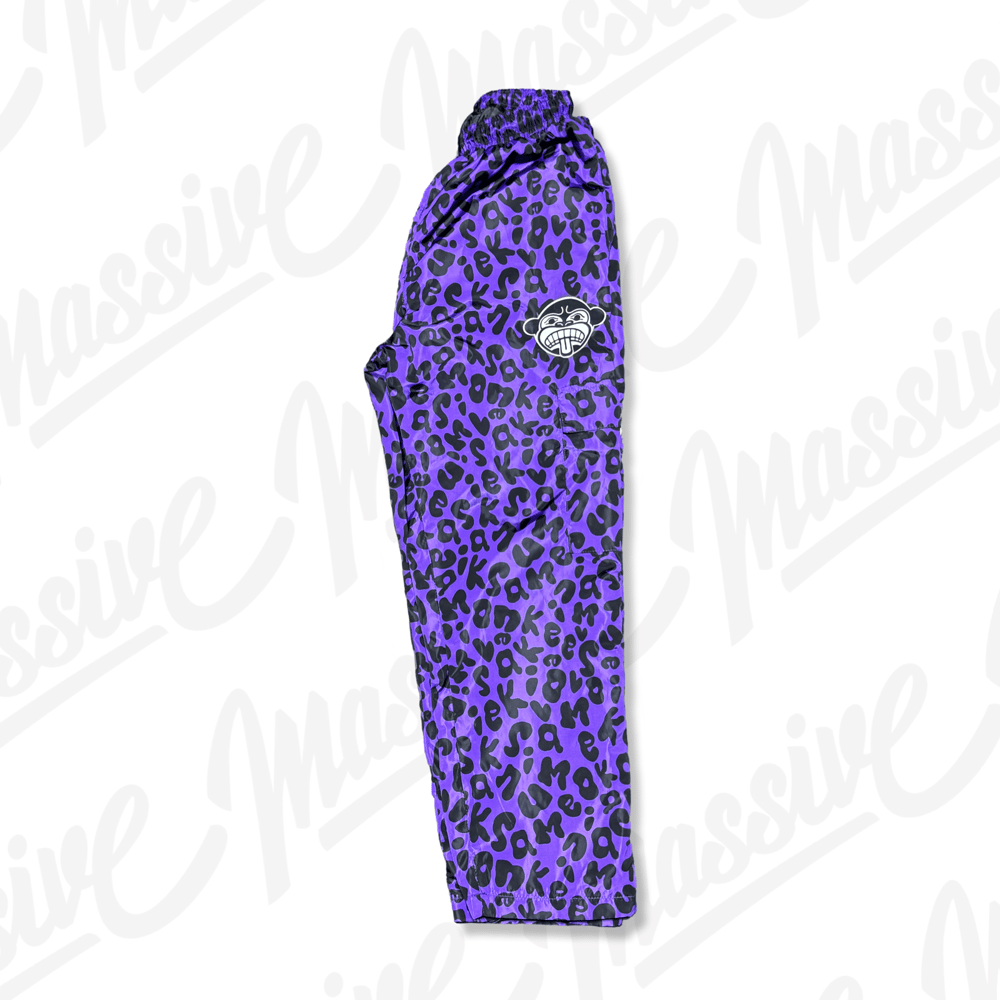 “Letter’d Print” Windbreaker Pants – Purple/Black (Relaxed Fit)