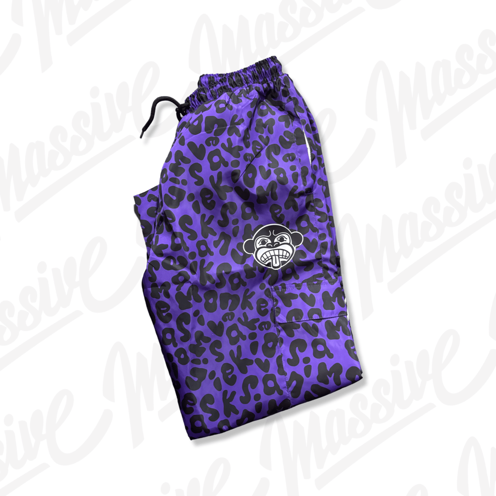 “Letter’d Print” Windbreaker Pants – Purple/Black (Relaxed Fit)