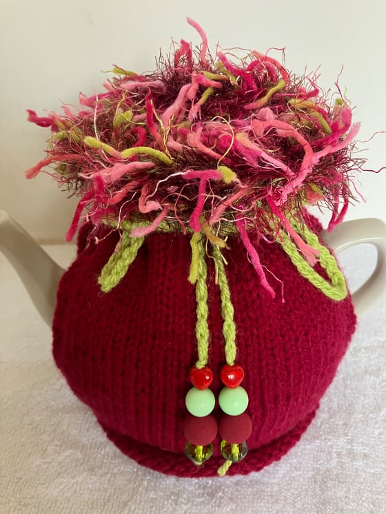Image of medium CHERRY RED Go On! tea cosie