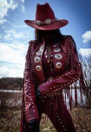 Image of Toxic Vision 'She' burgundy leather fringe jacket CUSTOM SIZE