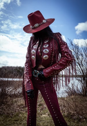Image of Toxic Vision 'She' burgundy leather fringe jacket CUSTOM SIZE