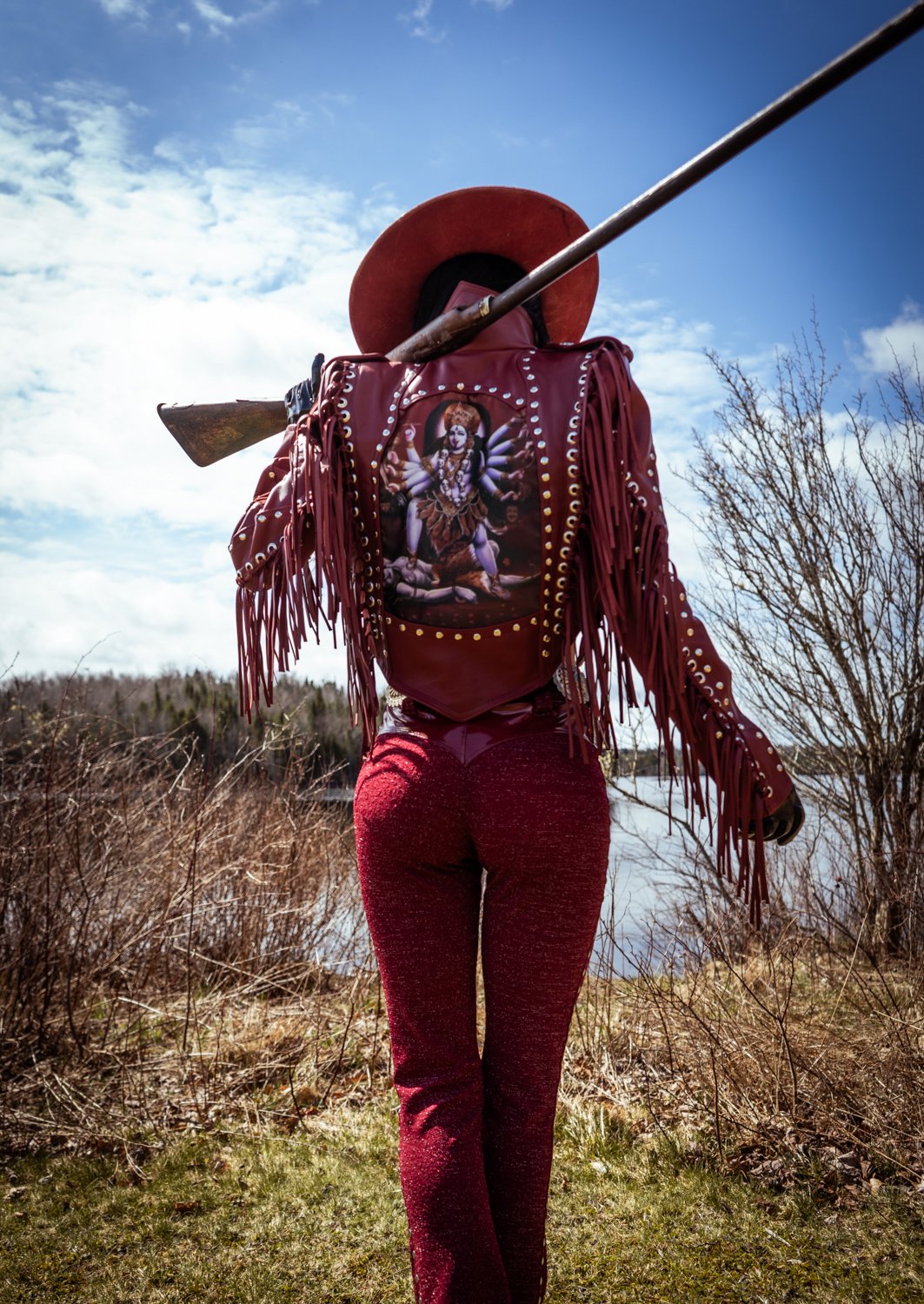 Image of Toxic Vision 'She' burgundy leather fringe jacket CUSTOM SIZE