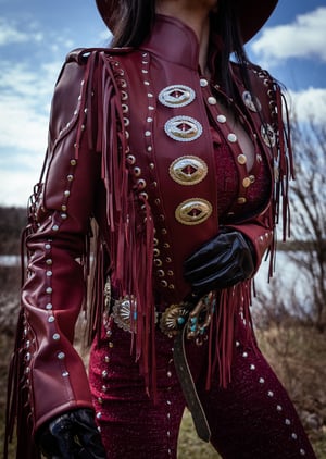 Image of Toxic Vision 'She' burgundy leather fringe jacket CUSTOM SIZE