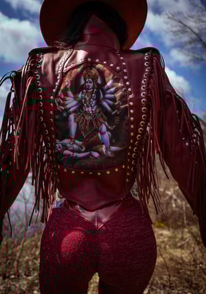 Image of Toxic Vision 'She' burgundy leather fringe jacket CUSTOM SIZE