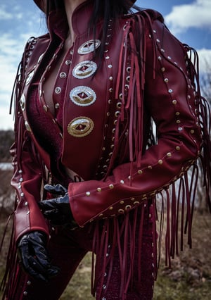Image of Toxic Vision 'She' burgundy leather fringe jacket CUSTOM SIZE