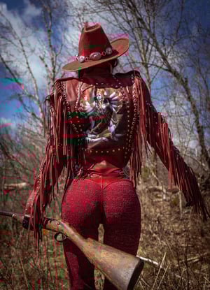 Image of Toxic Vision 'She' burgundy leather fringe jacket CUSTOM SIZE