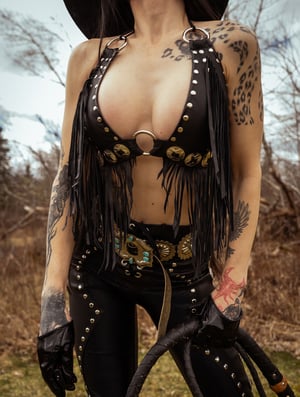Image of Toxic Vision Cowgirls from Hell black fringe top CUSTOM SIZING