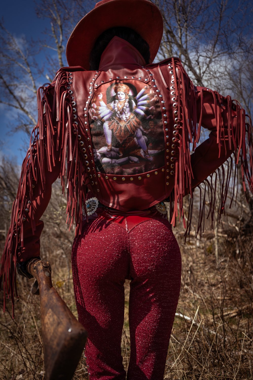 Image of Toxic Vision Cowgirls from Hell burgundy flare pants CUSTOM SIZING