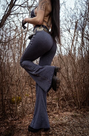 Image of Toxic Vision Cowgirls from Hell moody blues flare pants CUSTOM SIZING