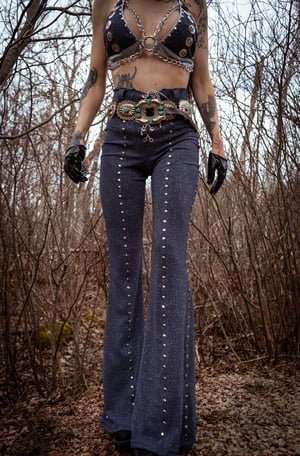 Image of Toxic Vision Cowgirls from Hell moody blues flare pants CUSTOM SIZING