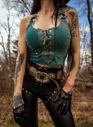 Image of Toxic Vision Cowgirls from Hell turquoise bustier top ONE OF A KIND