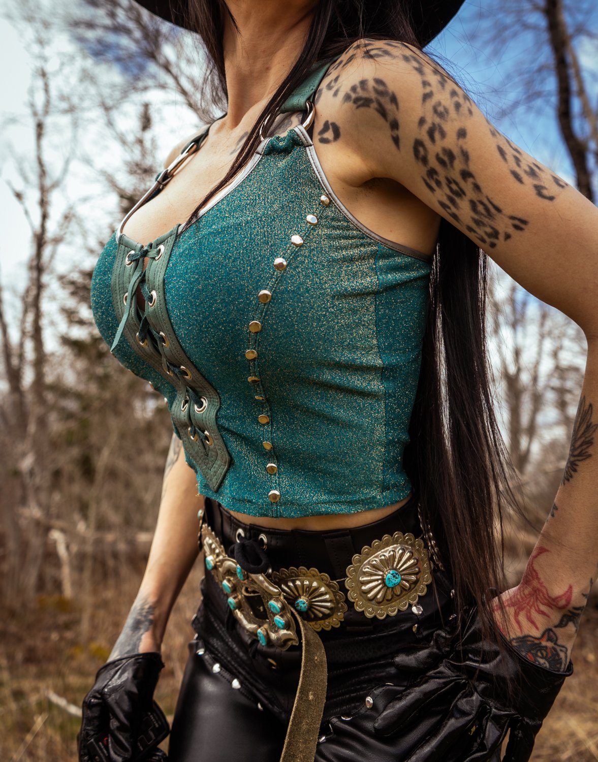 Image of Toxic Vision Cowgirls from Hell turquoise bustier top ONE OF A KIND