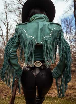 Image of Toxic Vision Cowgirls from Hell turquoise fringe jacket ONE OF A KIND M/L