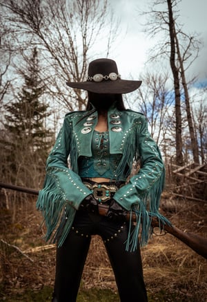 Image of Toxic Vision Cowgirls from Hell turquoise fringe jacket ONE OF A KIND M/L